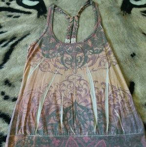 Vanity Floral Swirl Tank Top w/Braided Straps